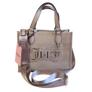 Juicy Couture Beige Embossed Logo Mini Satchel With Adjustable Strap & Rhineston